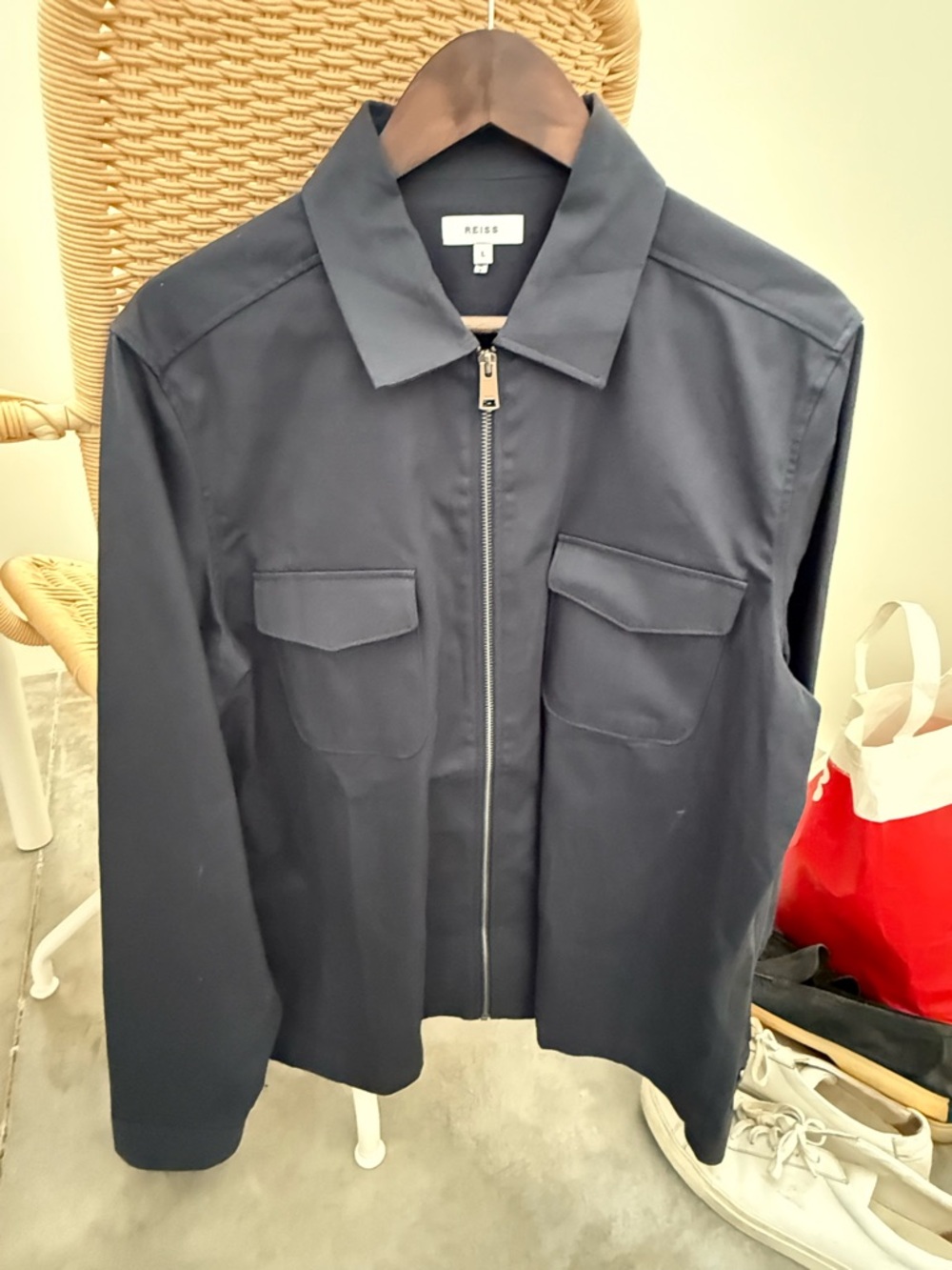Reiss Navy Zip-Front Jacket with Metal Zip